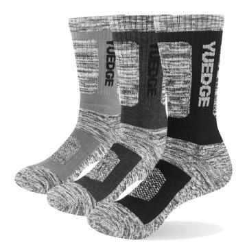 YUEDGE 3 Pairs Men's Socks Outdoor Riding Climbing Comfort Cotton Cushion Hiking Socks Moisture Wicking Work Crew Dress Socks