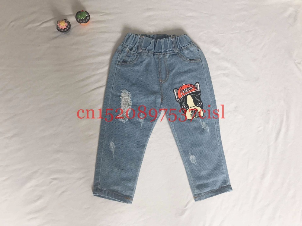 Spring Baby clothing Boys Girls Denim Jeans Dog Paiting Pants Autumn Trousers Black Harem Pants for little Child WUA880602