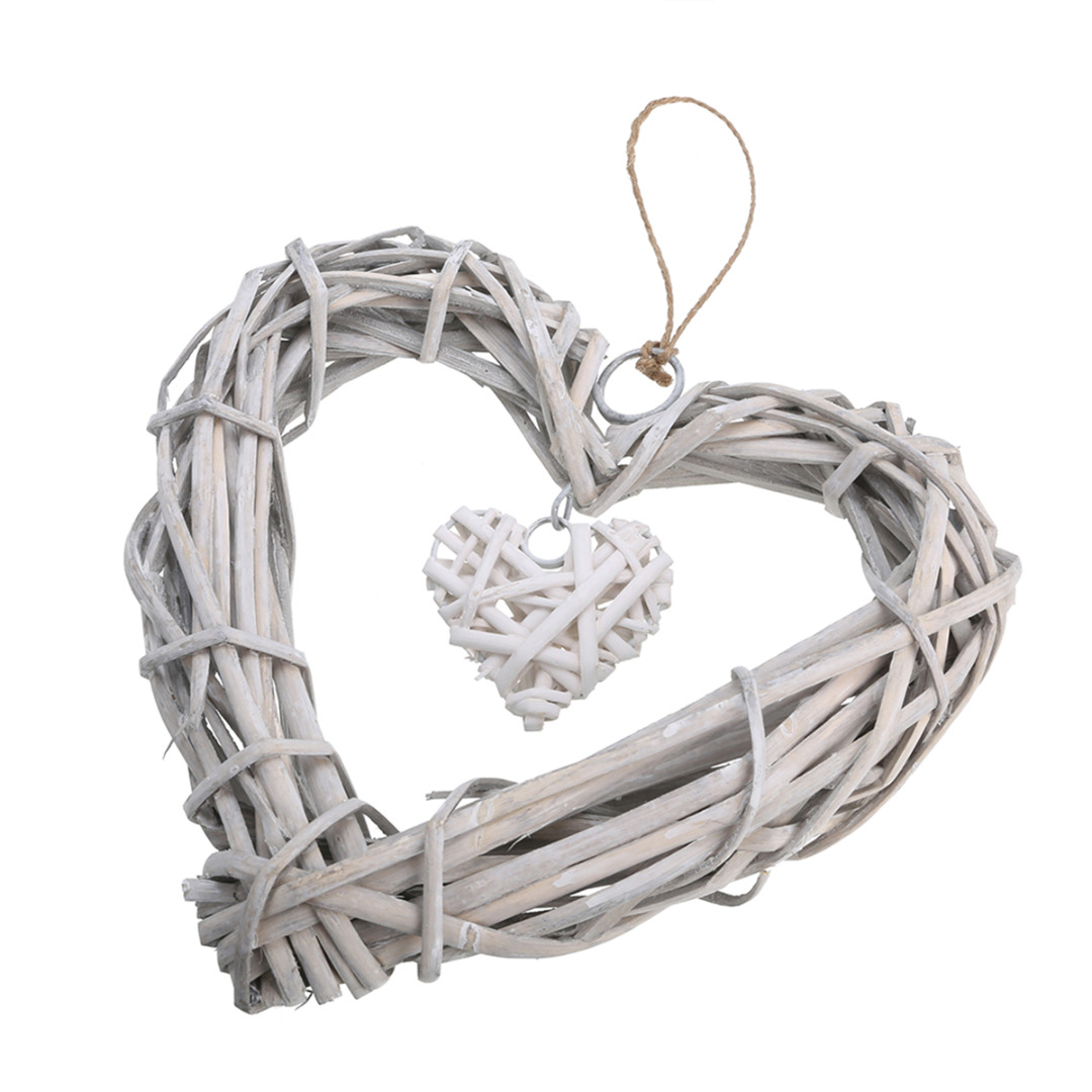 Shabby Chic Wicker Heart Rattan Wreath Wall Hanging Decoration For Home Wedding Birthday Party Valentines Gift