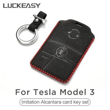 LUCKEASY Card Cover Keychain Holder Keychain for Tesla Model 3 2017-2021 Imitation Alcantara card key set