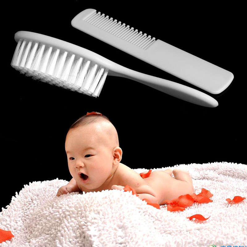 2Pcs White Safety Soft Baby Hair Brush Set Infant Comb Grooming Shower Design Pack Kit Hot!