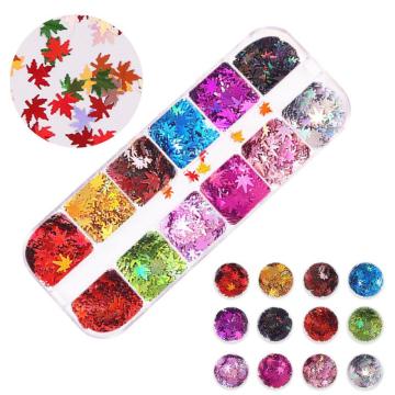 12 Color/Set Maple Leaf Butterfly Shape Nail Flakes 3D Laser Glitter Sequin Nail Art Decorations Nail DIY Decoration Tools