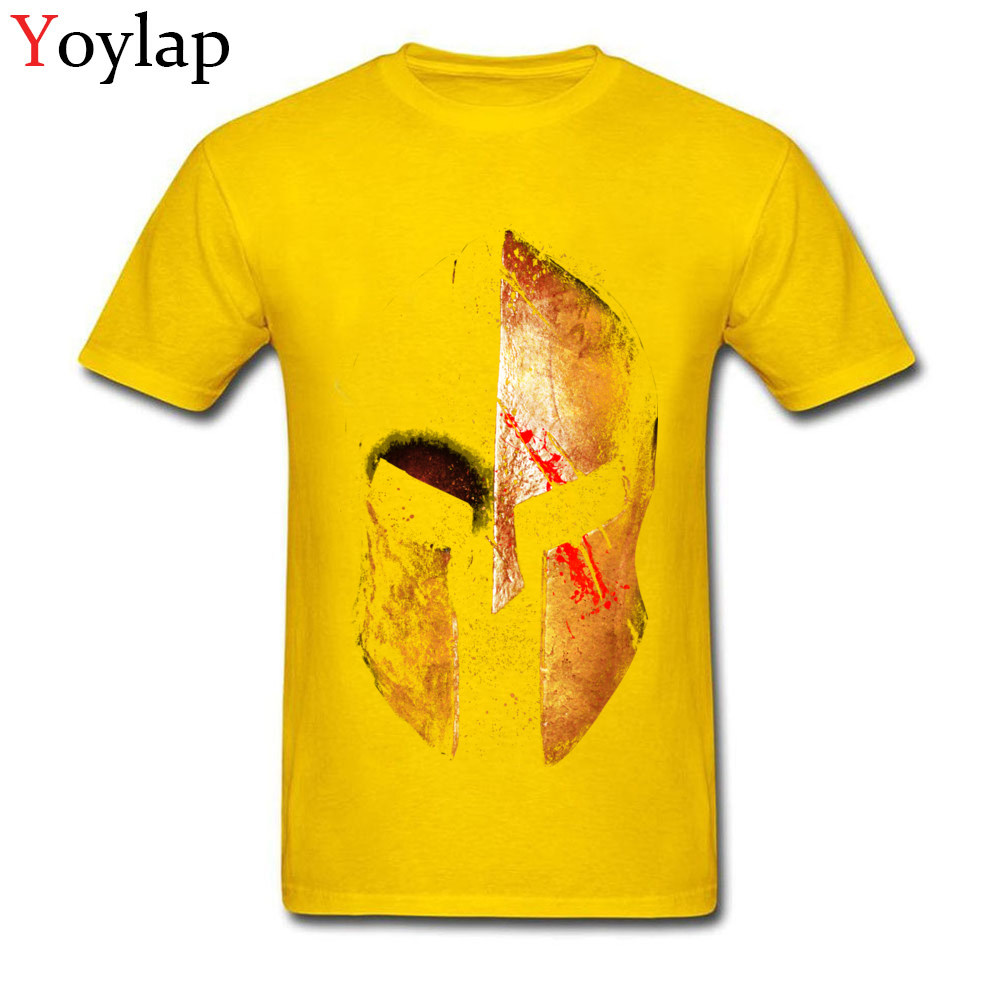 100% Cotton Men Short Sleeve T-Shirt Normal Tops Shirts Cute Funny O Neck Tee-Shirt Spartan II yellow