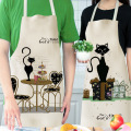 Cute Black Cat Pattern Apron for Women Cotton Linen Bibs Household Kitchen Cleaning Pinafore Home Cooking Aprons