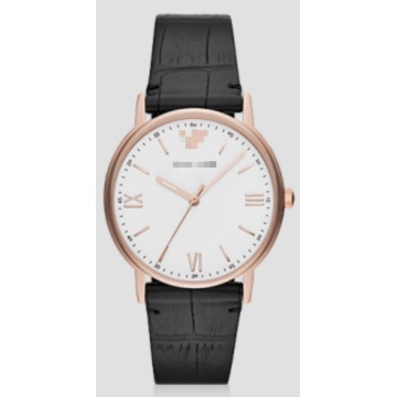 Couple Watch Set Rose Gold Stainless Steel Case Black Croc Embossed Leather Strap Minimal White Dial Quartz Wristwatch For Him &