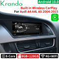 Krando Android 10.0 8G 128G ROM 8.8'' IPS Car Radio For Audi A4 A4L A5 2009-2016 Multimedia Original Style Wireless Carplay GPS