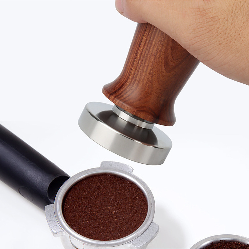 51/53/58mm Calibrated Pressure Wood Coffee Tamper Espresso Elastic Powder Compactor 304 Stainless Steel Coffee Powder Hammer