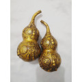 Chinese Folk Bronze brass Carved FengShui Gourd Cucurbit lucky decoration Statue