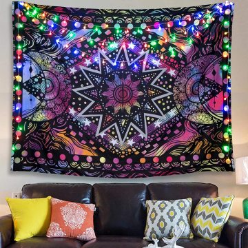 Psychedelic Colorful Sun Moon Tapestry Wall Hanging Indie Hippie Mandala Cool Trippy Purple Blanket For Bed Living Room Dorm