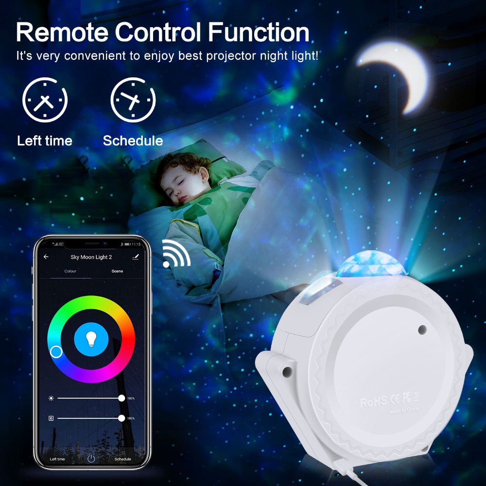 Smart Wifi Control Galaxy LED Light Stars Moon Projector Powered by USB 6 Color Party Night Light Home Decor Christmas gift D30