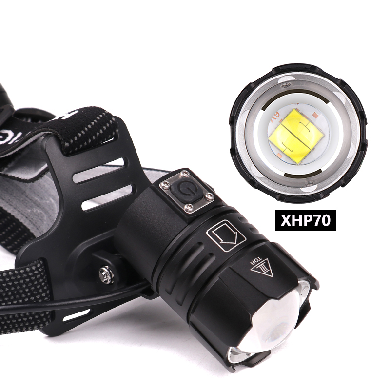 EZK20 Dropshipping XHP70 LED Headlamp Rechargeable Outputable Head Flashlight 3 Modes Zoomable Waterproof Headlight