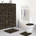 Zeegle Marble Pattern 4pcs Bathroom Non-Slip Pedestal Rug Lid Toilet Cover Bath Mat with Shower Curtain Microfiber Bathroom Mats
