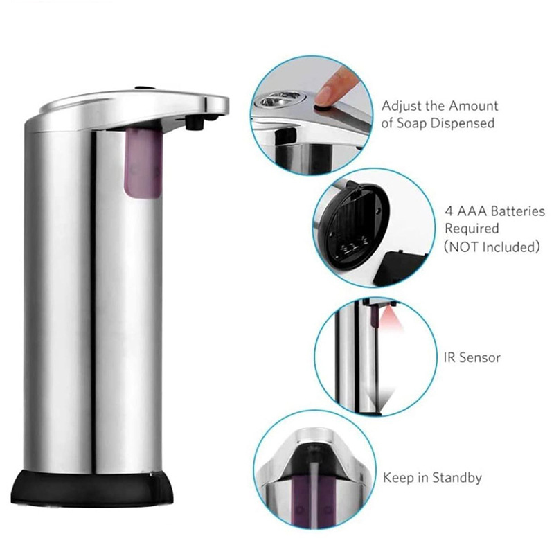 250ml Stainless Steel Automatic Soap Dispenser Handsfree Ir Smart Sensor Touchless Soap Liquid Dispenser For Home Bathroom