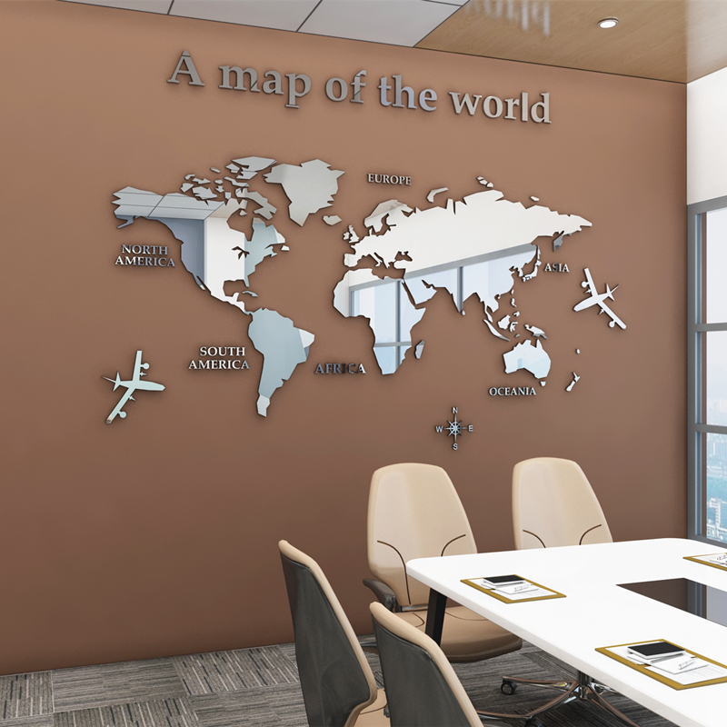 European Type World Map 3D Acrylic Wall Stickers Crystal Mirror Stickers for Office Sofa TV Background Wall Decorative Stickers