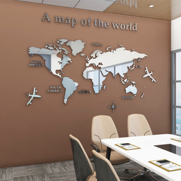 European Type World Map 3D Acrylic Wall Stickers Crystal Mirror Stickers for Office Sofa TV Background Wall Decorative Stickers