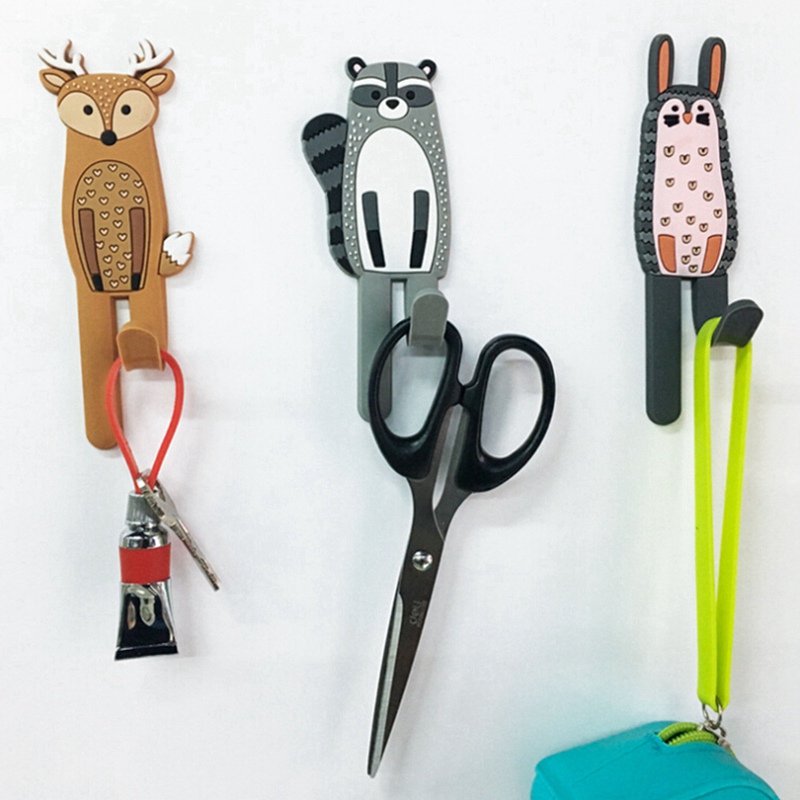 Unique Multifunctional Cute Animals Magnetic Hooks Removable Decorative Fridge Sticker Refrigerator Message Magnet Key Holder