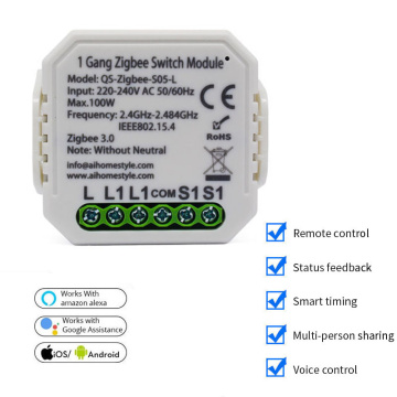 Tuya Smart Home Product Smart Switch Module Zigbee-S05-LN Zero Fire Version On-Off Device Work With Alexa Google Home