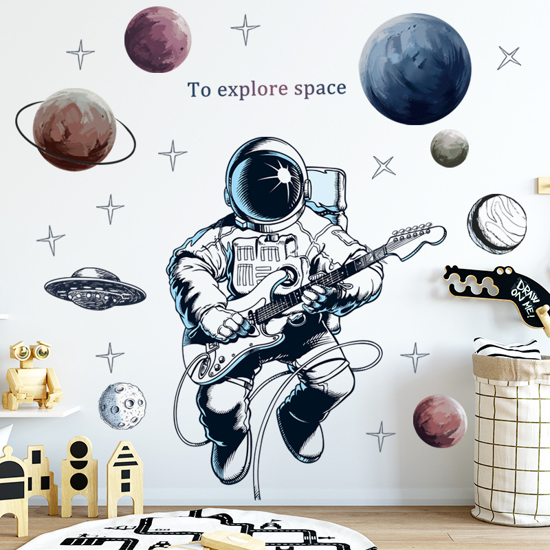 Space Astronaut Wall Stickers for Kids Room Boy Room Decoration Planets Wall Decals Decorative Stickers Bedroom Mural Wallpaper