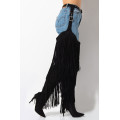 Fashion Fringe Belted Chaps Over The Knee Snakeskin Boots Women Pointed Toe Thigh High Long Tassel Boots High Heels Shoes Woman