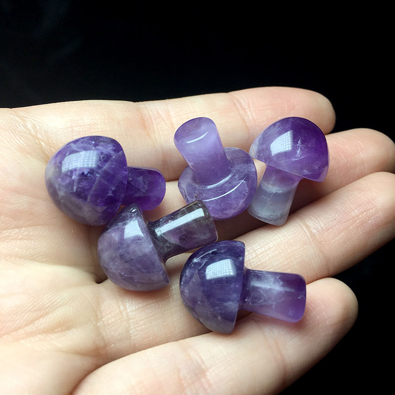 Natural Crystal Carved Amethyst Mushroom Healing Quartz Diy Pendant Jewelry Reiki Stone Wicca Decor Wedding Gift