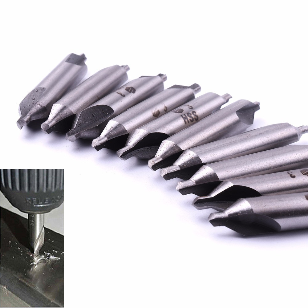 10Pcs 2 Types HSS Center Drill Bits 2 Flutes 60 Degree Angle Precision Combined Countersink Drill Bit Power Tools 1x3mm /3x8mm