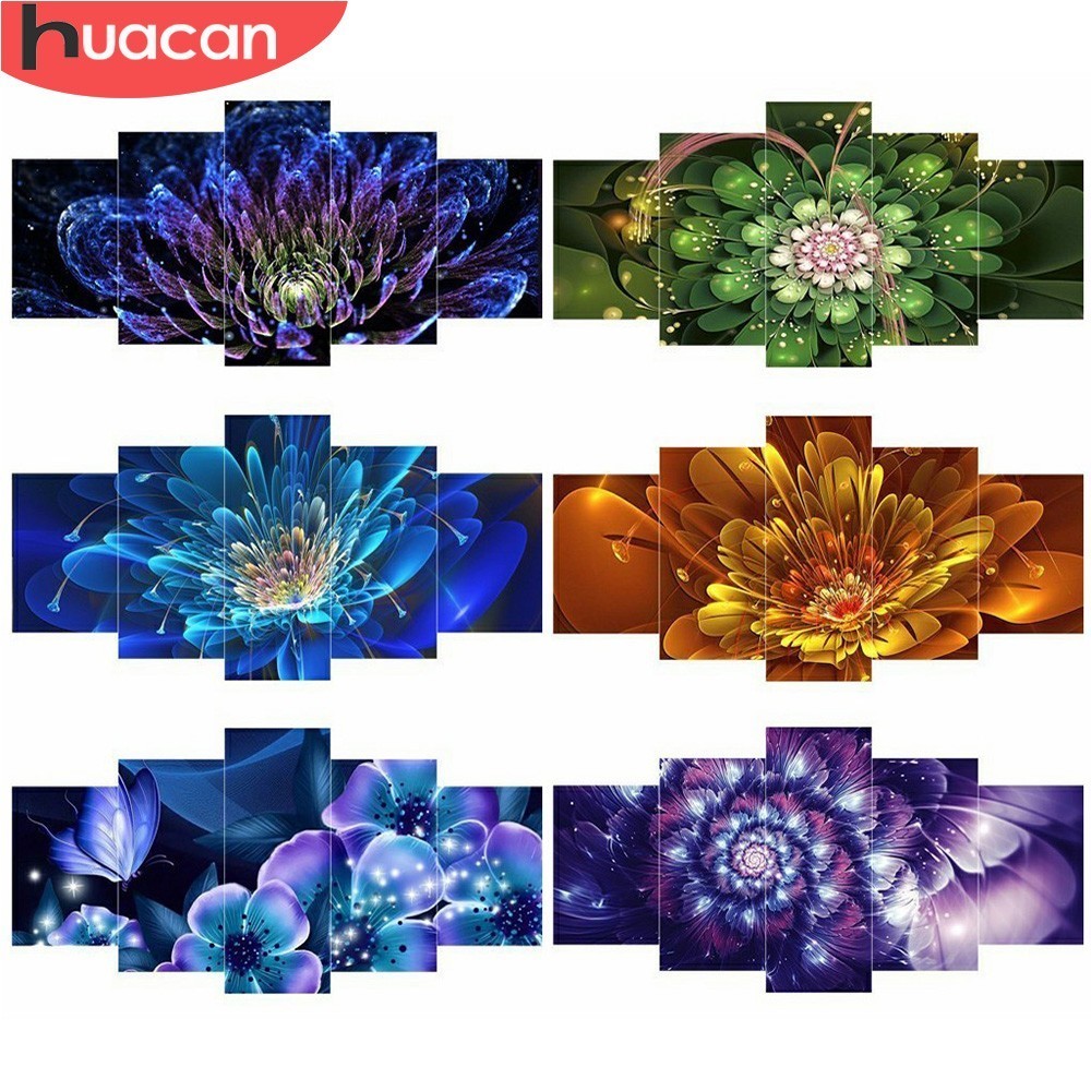 HUACAN 5PCS Diamond Painting Flower Full Square Diamond Embroidery Fantasy Picture Rhinestone Mosaic Multi-picture Combination