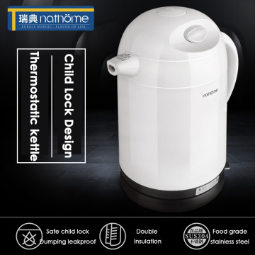 NSH130 Household Thermostat Electric Kettle 304 Stainless Steel Insulation Kettle White Double Anti-scalding Water Boiler 1.3L