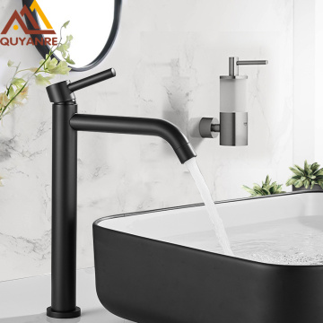 Quyanre Black Chrome Tall Basin Sink Faucet Slim Bathroom Washbasin Water Mixer Tap Hot Cold Water Basin Crane Tap Bathroom Tap