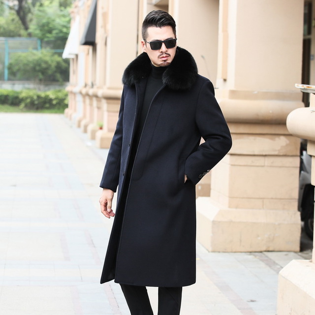 2020 New Arrival Extra Long Winter Mantel Männer Big Fur Collar Duck Down Liner Woolen Men Coat