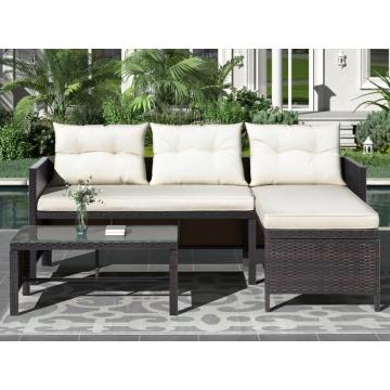 Wicker Rattan Patio Furniture Set 3 Pieces Garden Sofa Set With Cushions Ountdoor Home Furniture US Warehouse