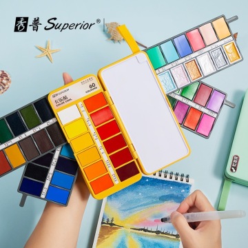 Superior 36/48/60Colors Pearlescent Macaron Watercolor Paint Set Foldable Solid Water Color Pigment With Water Brush For Drawing