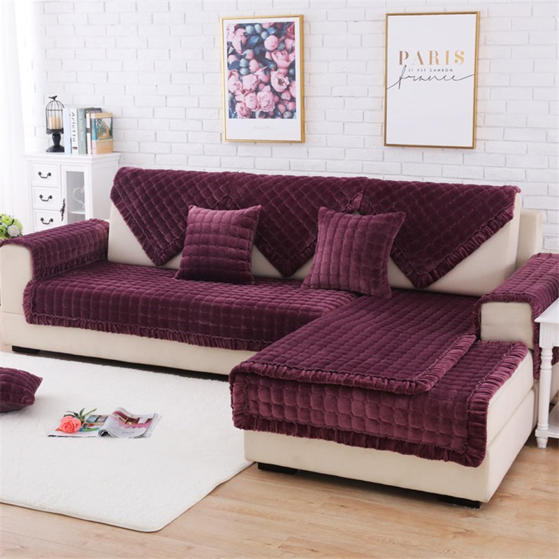 Solid color plush corner sofa cover Modern Anti-slip sofa Winter thickening slipcovers protector couch covers for living room
