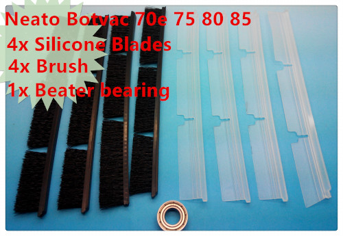 4x Silicone Blades + 4x Brush + 1x Beater bearing Replacement for Neato Botvac 70e 75 80 85 Automatic Vacuum Cleaner Robots