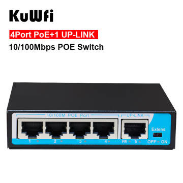 KuWFi 10/100Mbps Mini 4 POE Port+1 Uplink POE Switch Fast Ethernet Network Switch Full/Half duplex exchange AC Power Adapter