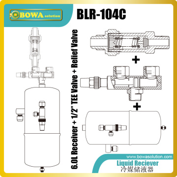 6L refrigerant receiver with TEE valve and relief valve is good design for R410a precision air conditioner to ensure safety