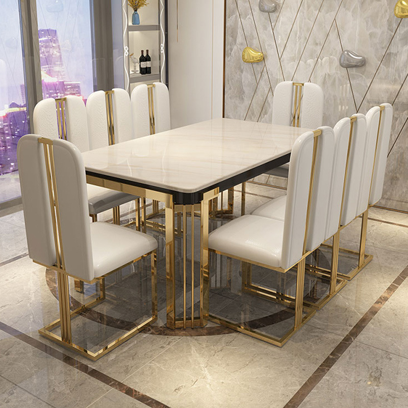 Luxury Marble Dining-Table Restaurant Furniture Rectangular Household Simple Small Apartment and Chairs Set