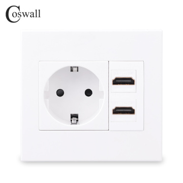 Coswall PC Panel 16A EU Wall Power Socket With 1 / 2 Female to Female HDMI-compatible 2.0 Connector