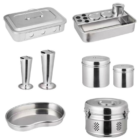 Stainless steel dressing canister.