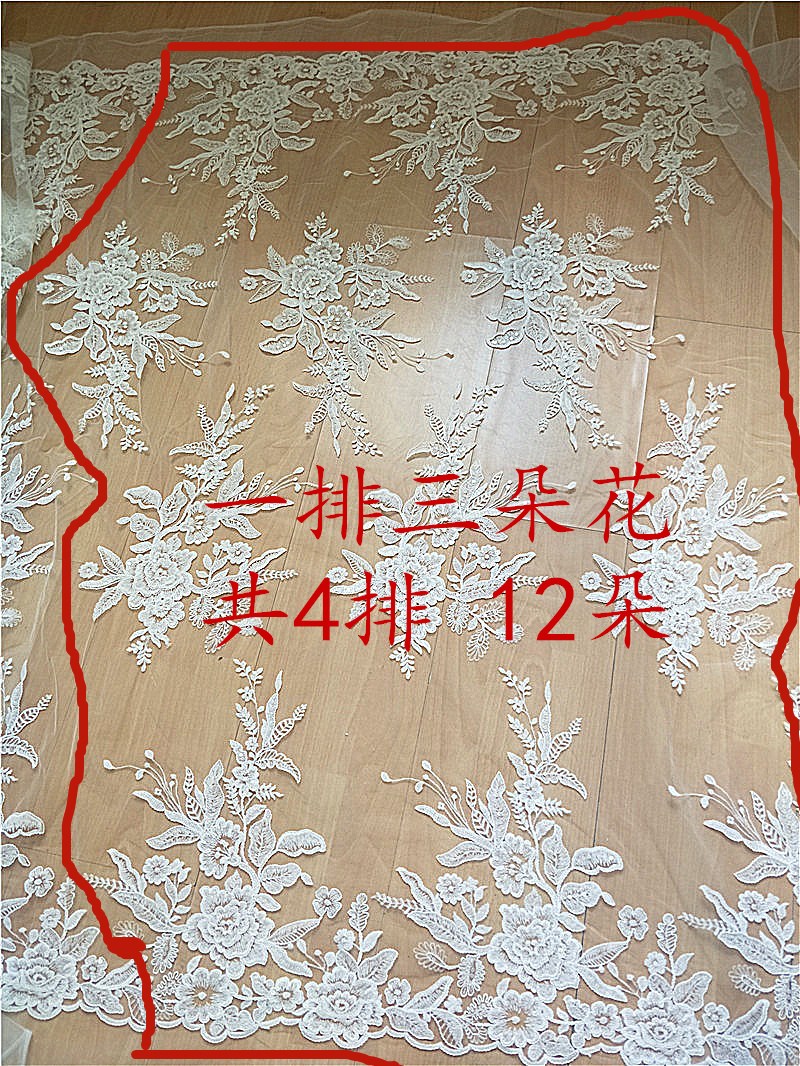 High-grade Sequine embroidery flower lace fabric wedding dress veil handmade diy children's clothes sew accessories