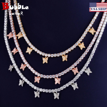 With Butterfly Pendant 4mm 1 Row Tennis Chain Gold Color Necklace Women Fashion Jewelry Link Adjustable