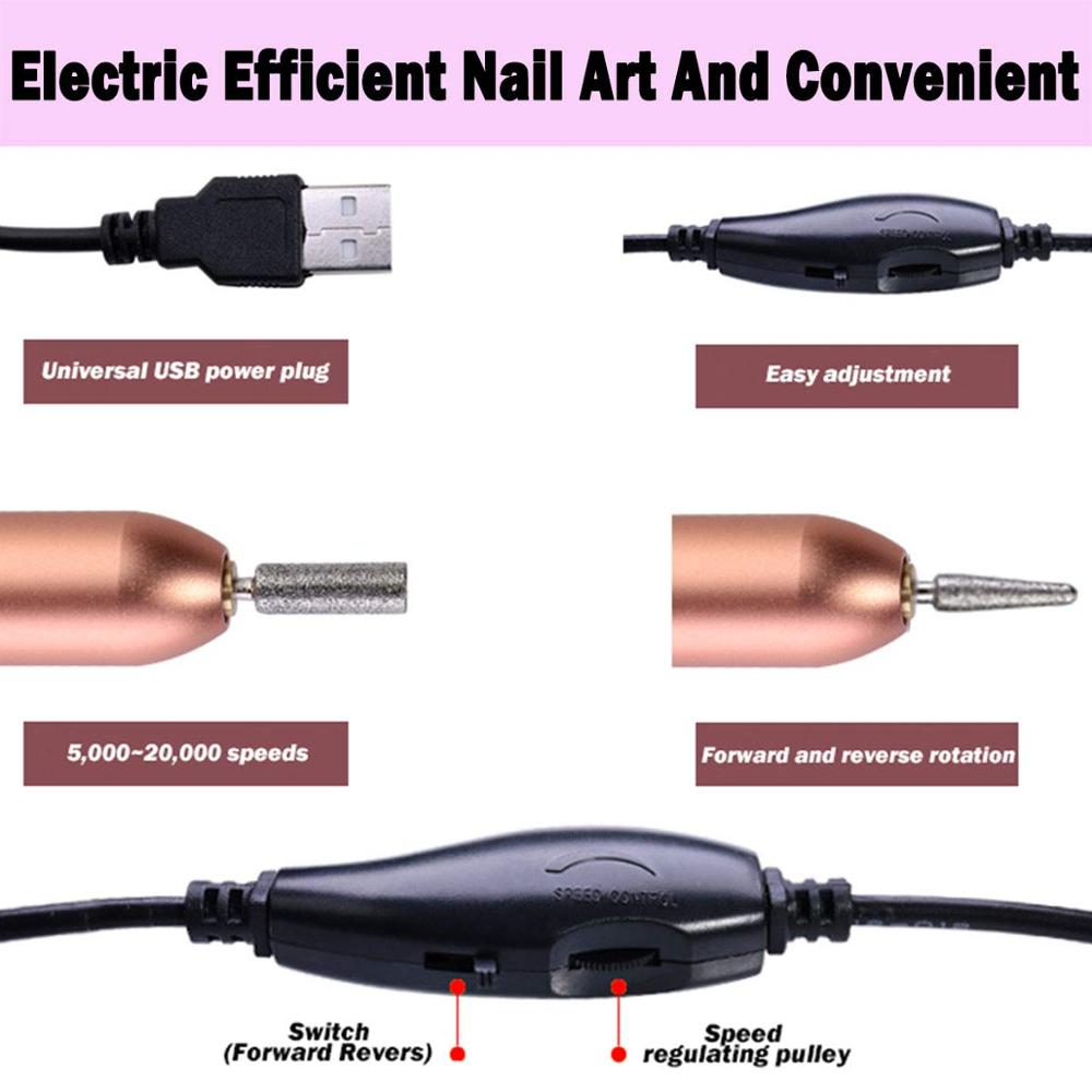YBLNTEK Electric Nail Drill Machine USB Charging Manicure Machine Nail File Nail Pedicure Polishing Shape Tools for Home Salon