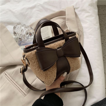 Leather Bow Bucket Rabbit Fur Shoulder Bag Crossbody Bags Designer For Luxury Handbags Women Handbag Bolsa Feminina Clutch