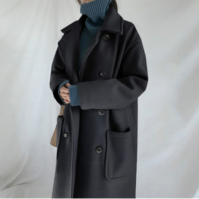 Autumn Winter Coat Women Wool Blends Coat Oversize Long Trench Coat Outwear Wool Coat Women Outwear abrigos mujer invierno 2019