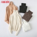 Tangada Chic Women Turtleneck Twist Sweater Vintage Ladies Short Style Vintage Knitted Jumper Tops YU24