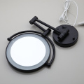 Monite Matte Black Makeup Mirror LED Wall Mounted Extend Folding 2 Faces LED Light Mirror 3x Magnification Bath Toilet Mirror