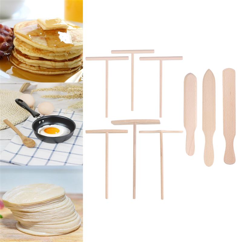 9pcs/Set Pancake Cooking Utensils Wooden Crepe Spreader and Spatula Non-stick Tortilla Rake Batter Spreading Tools