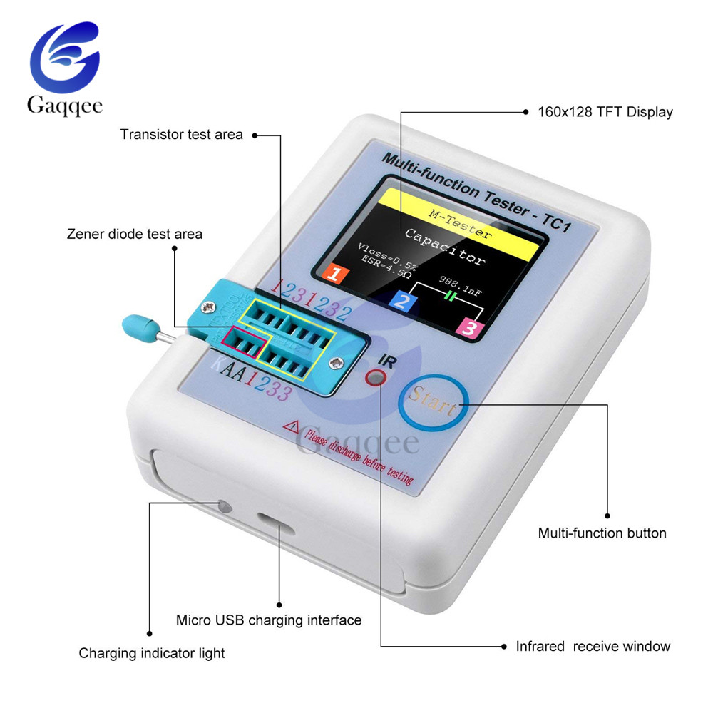 LCR-TC1 Transistor Tester TFT Diode Triode Capacitance Meter LCR NPN PNP MOSFET Resistor Test LCD 3.5 inch TFT Multimeter