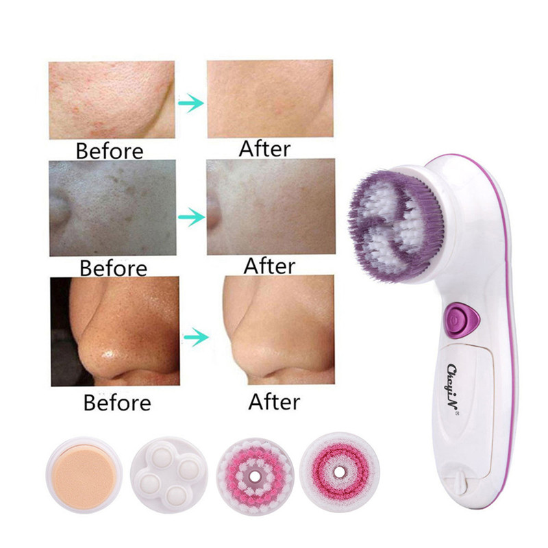 5In1 Waterproof Rotating Facial Cleansing Brush Dead Skin Removal Exfoliating Face Whitening Massager Facial Lifting Beauty Tool