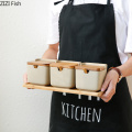 Japanese-style Gray Ceramics Spice Jar Sugar/salt Jar Suit Kitchen Storage Seasoning Tool with Lid