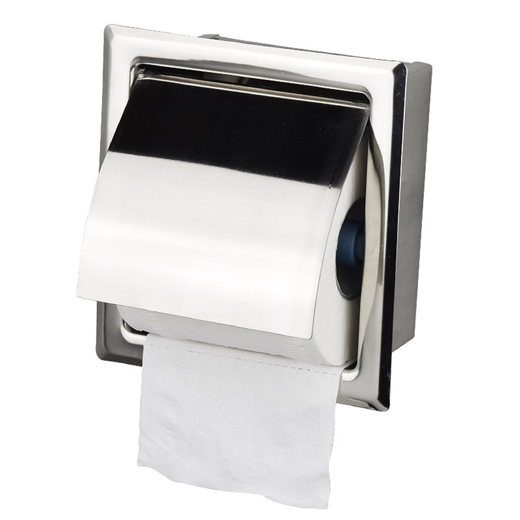 Toilet Paper Holder Bathroom Kitchen Wall Mounted Flush Type Stainless Steel Paper Tissue Rack, Roller Insert